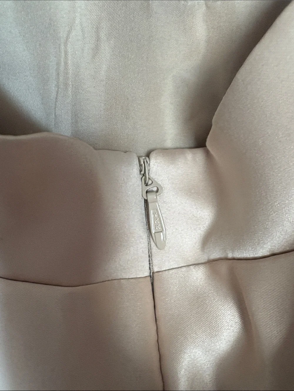 JJ's House Giulia Champagne V-Neck Spaghetti Straps Pleated Satin Dress #274654